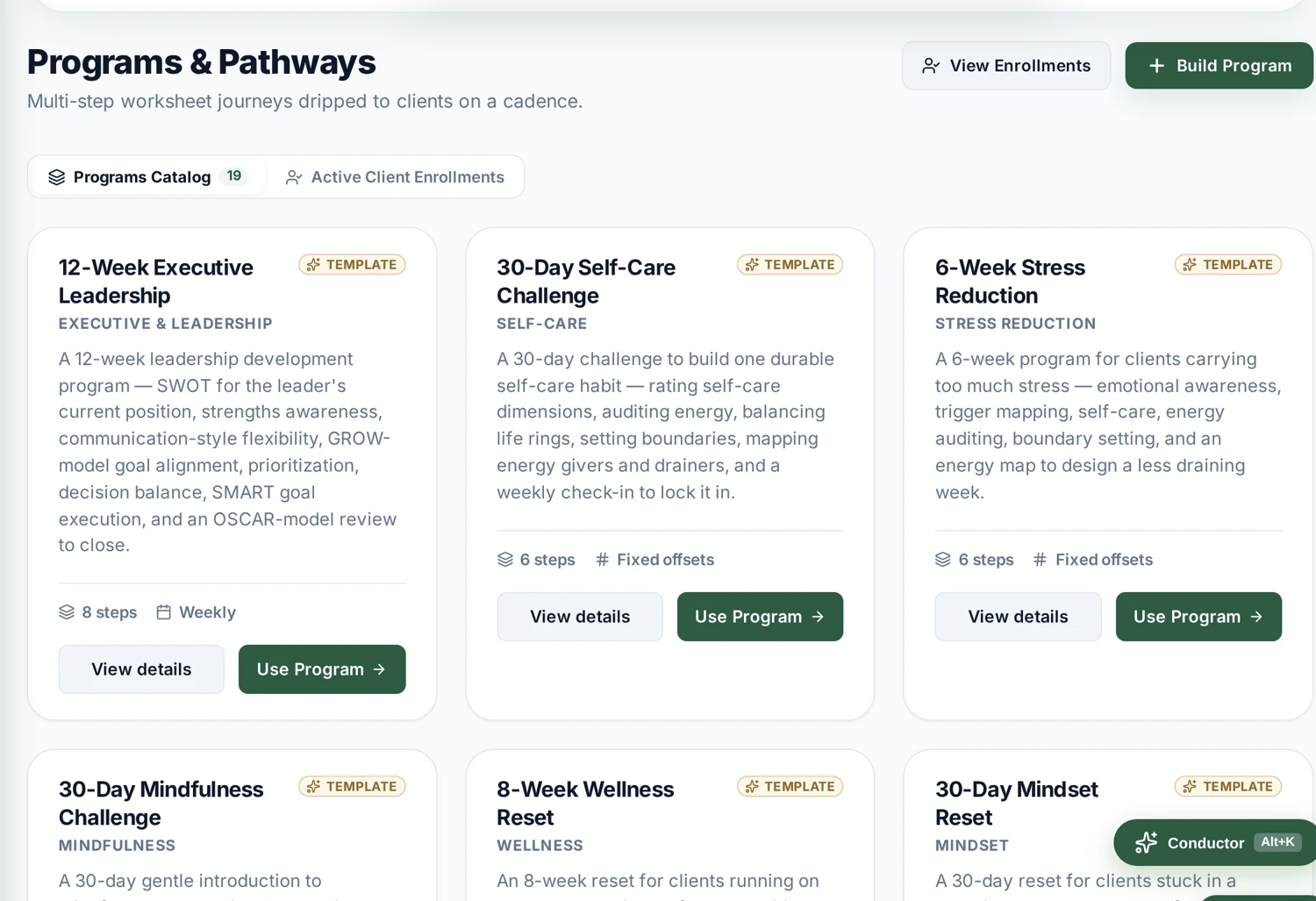 Coaching programs in the actual program library