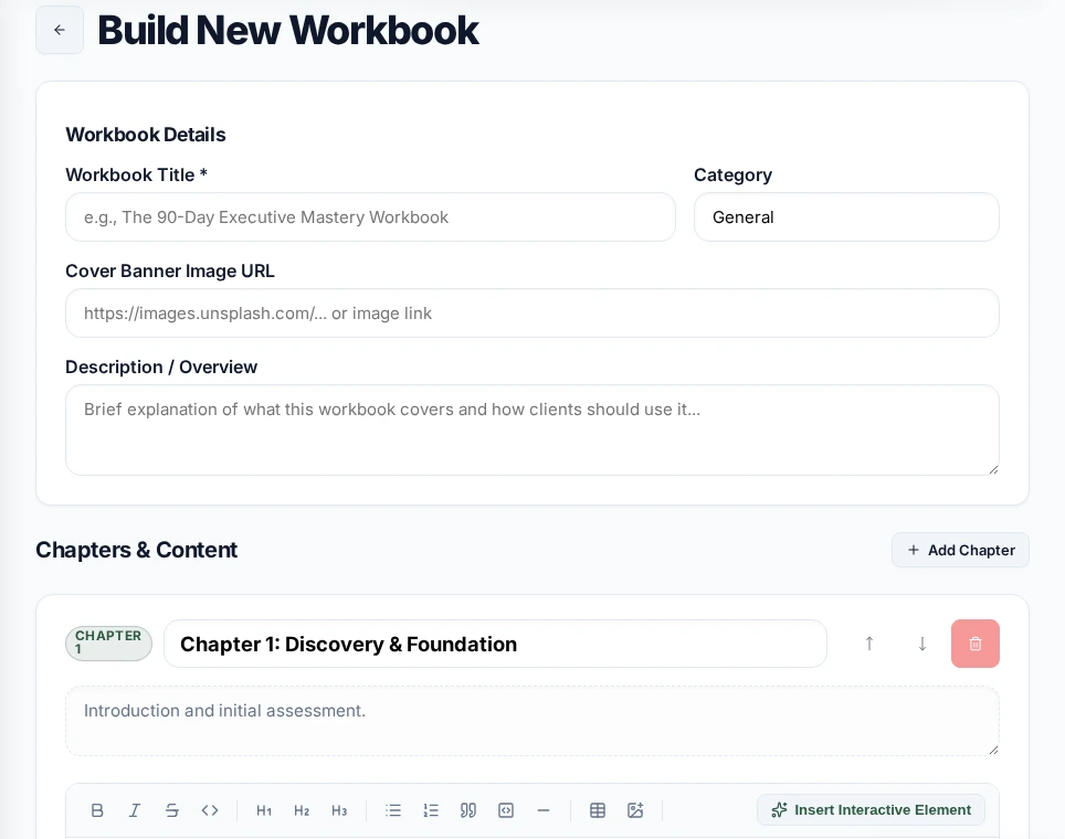 The workbook editor with chapter content and worksheet controls